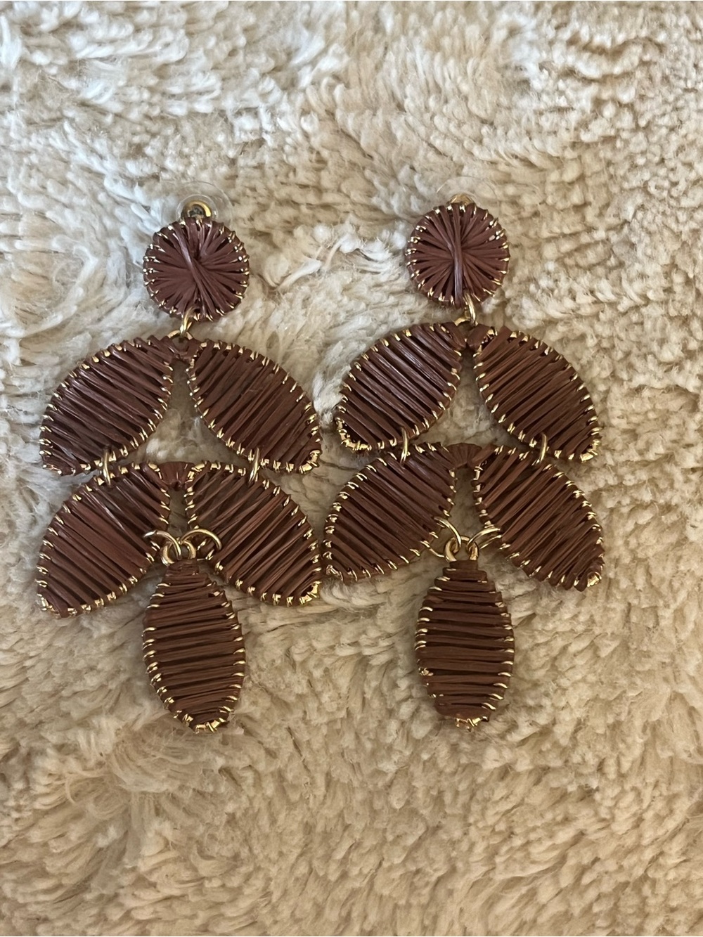 Modern Wood Woven look Drop Leaf Design  Earrings